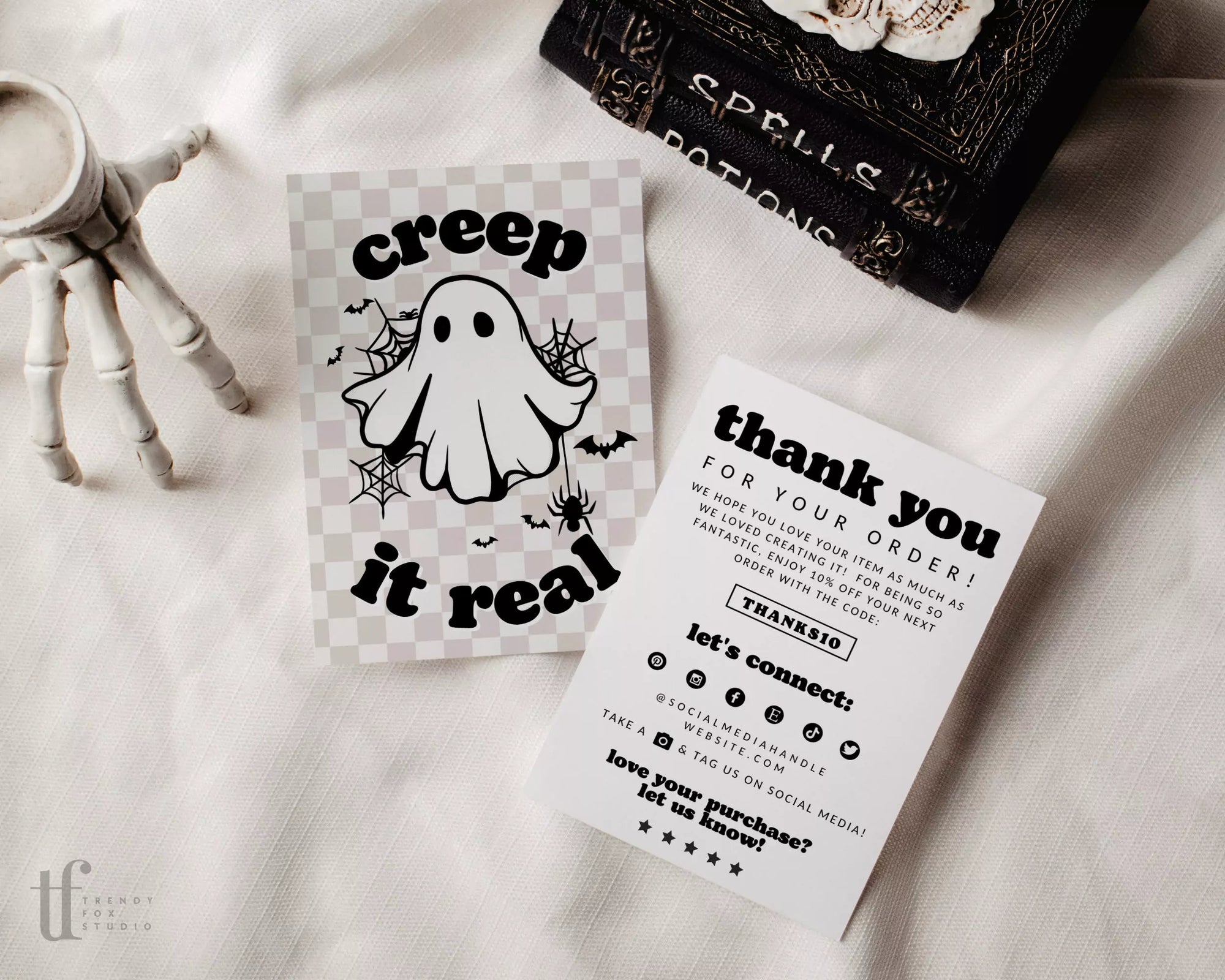 Creep It Real Ghost Halloween Business Thank You Card Canva Template - Trendy Fox Studio