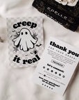 Creep It Real Ghost Halloween Business Thank You Card Canva Template - Trendy Fox Studio