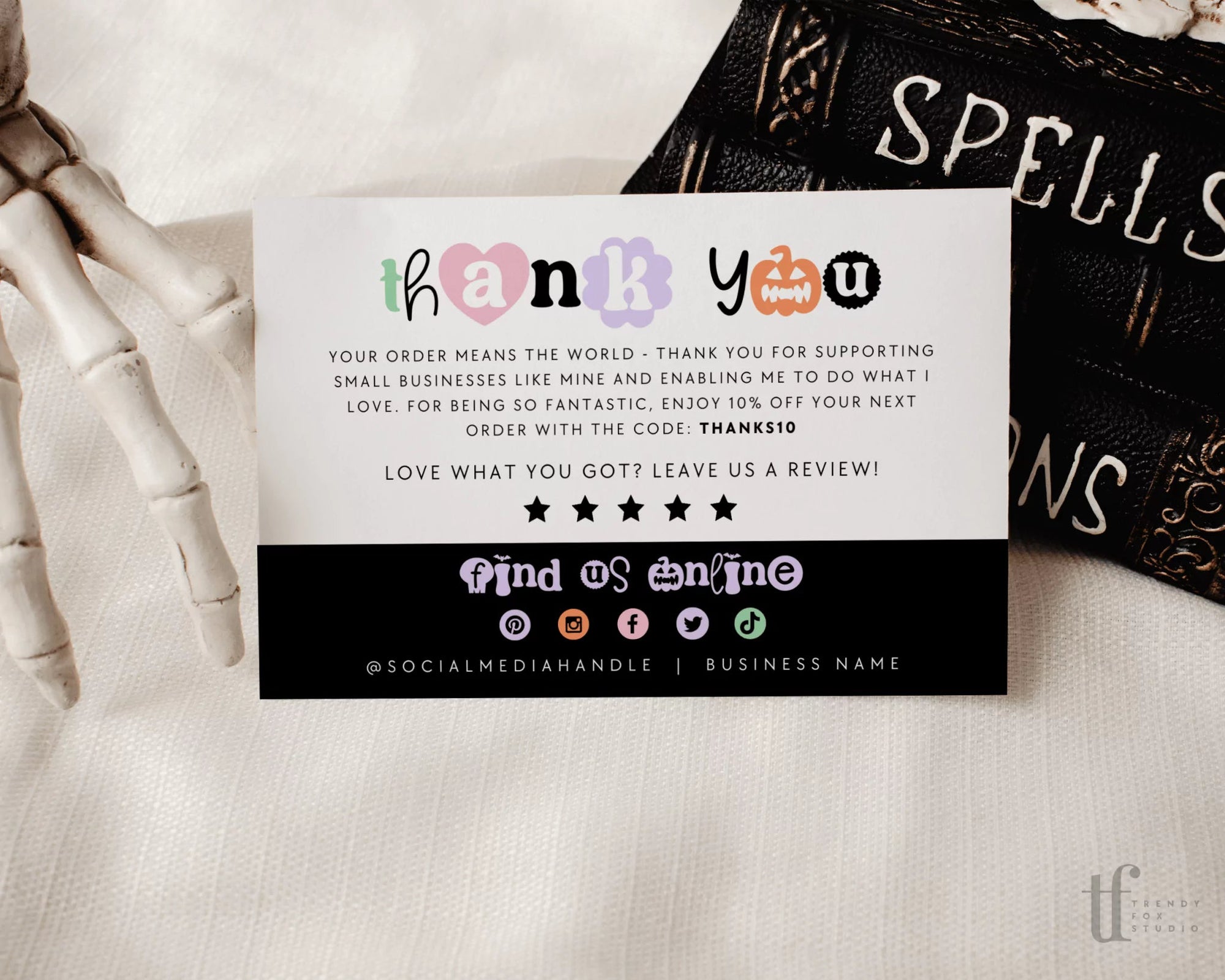 Cute Halloween Business Thank You Card Editable Canva Template | Halloween Printable Groovy Spooky Ghost - Trendy Fox Studio