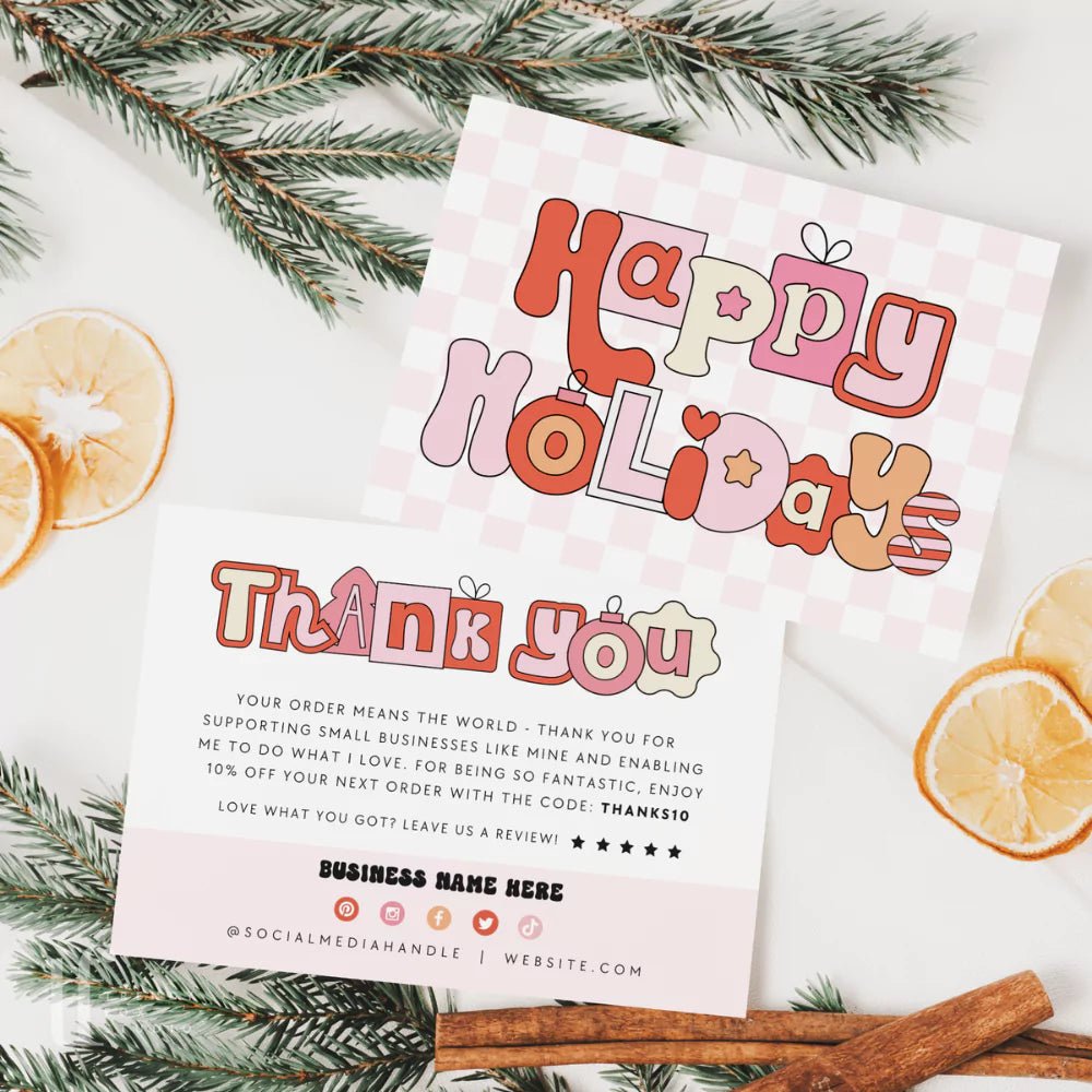 Cute Ransom Text Christmas Business Thank You Card Canva Template | Seasonal Xmas Checkered Thank You - Trendy Fox Studio