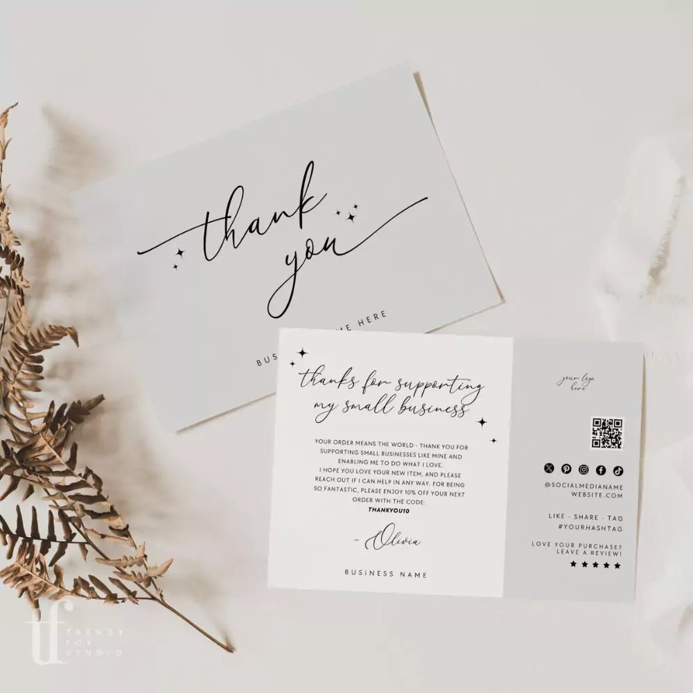 Elegant Business Thank You Card QR Code Canva Template | Cinna - Trendy Fox Studio