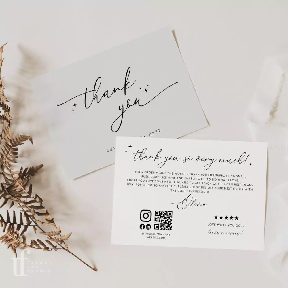 Elegant Minimal Business Thank You Card QR Code Canva Template | Cinna - Trendy Fox Studio