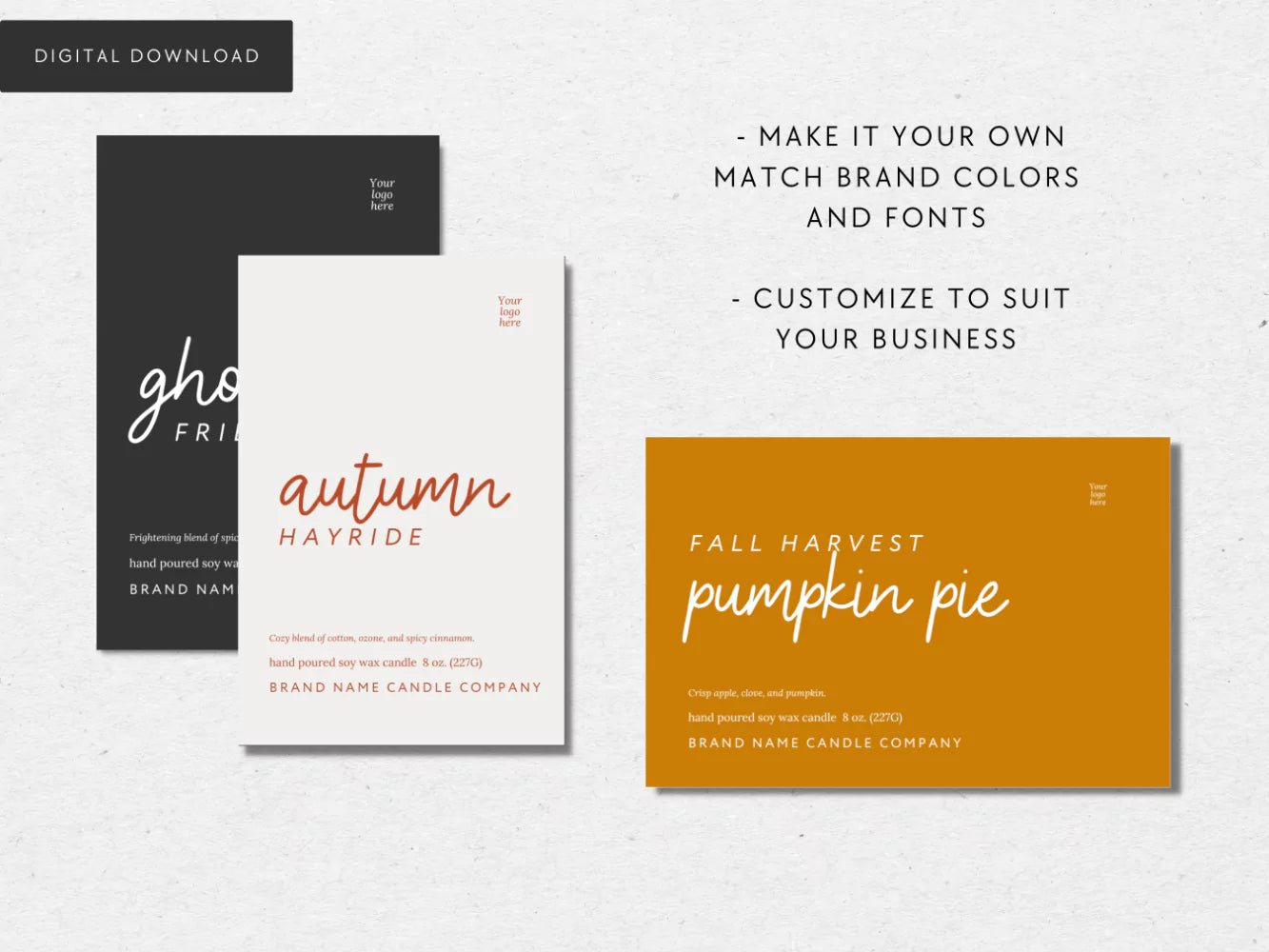 Fall Autumn Halloween Candle Label Canva Template - Trendy Fox Studio