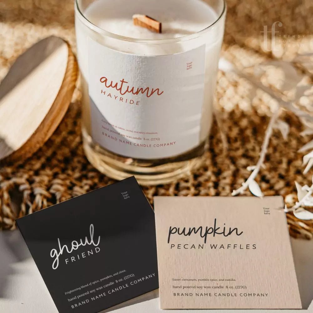 Fall Autumn Halloween Candle Label Canva Template - Trendy Fox Studio