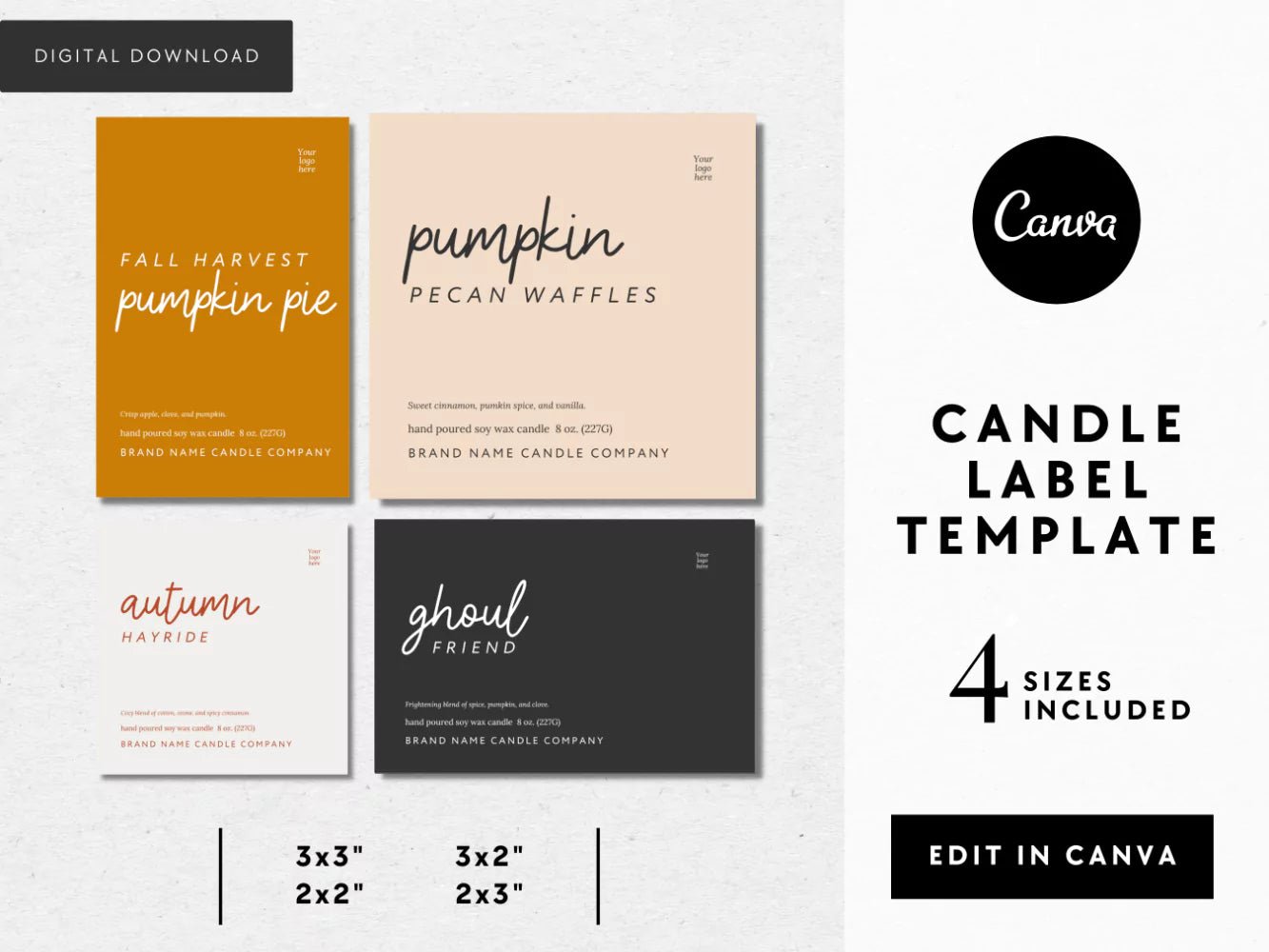 Fall Autumn Halloween Candle Label Canva Template - Trendy Fox Studio