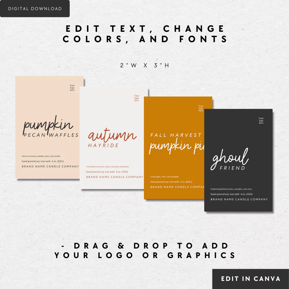 Fall Autumn Halloween Wax Melt Label Canva Template - Trendy Fox Studio