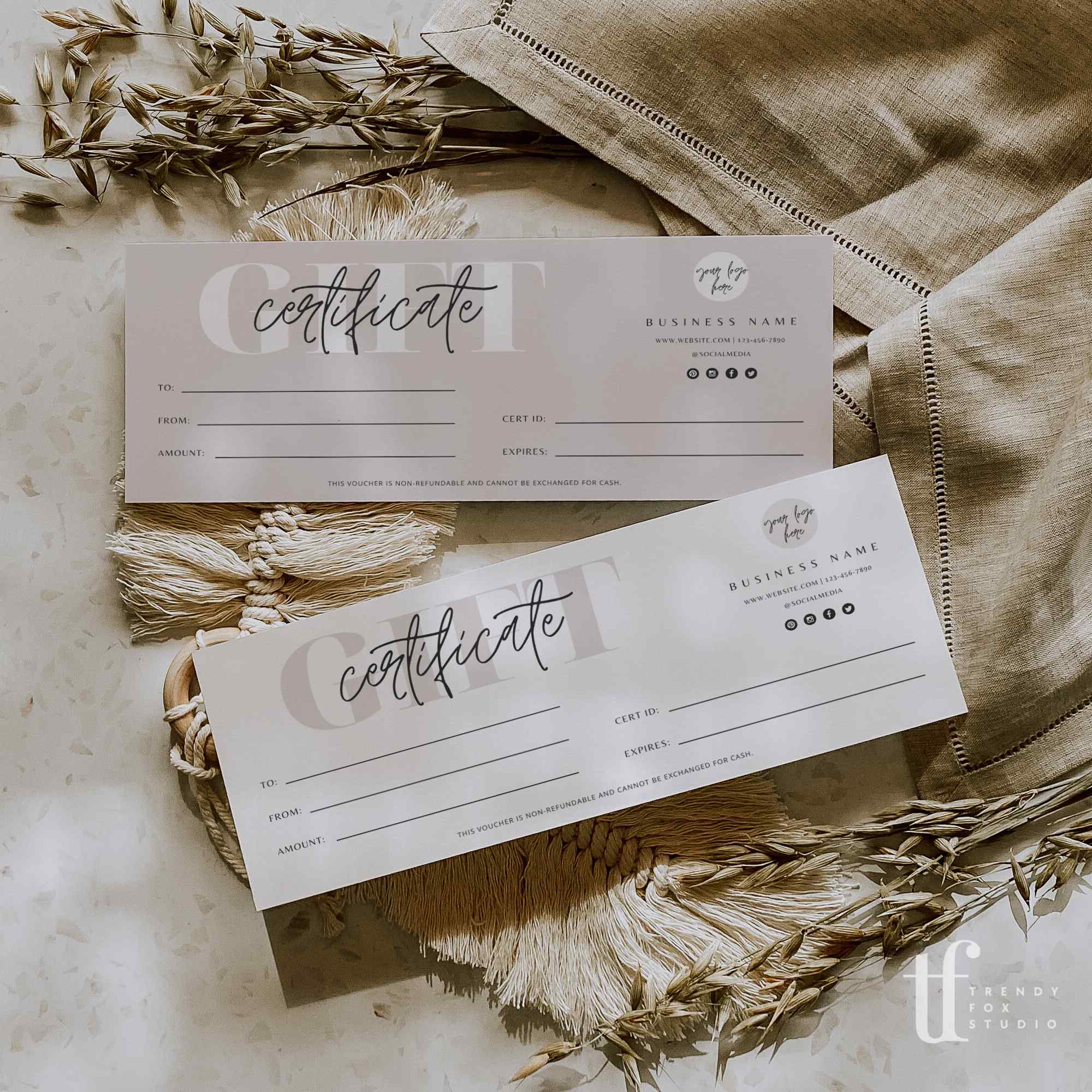 Gift Certificate Canva Template | Emory - Trendy Fox Studio