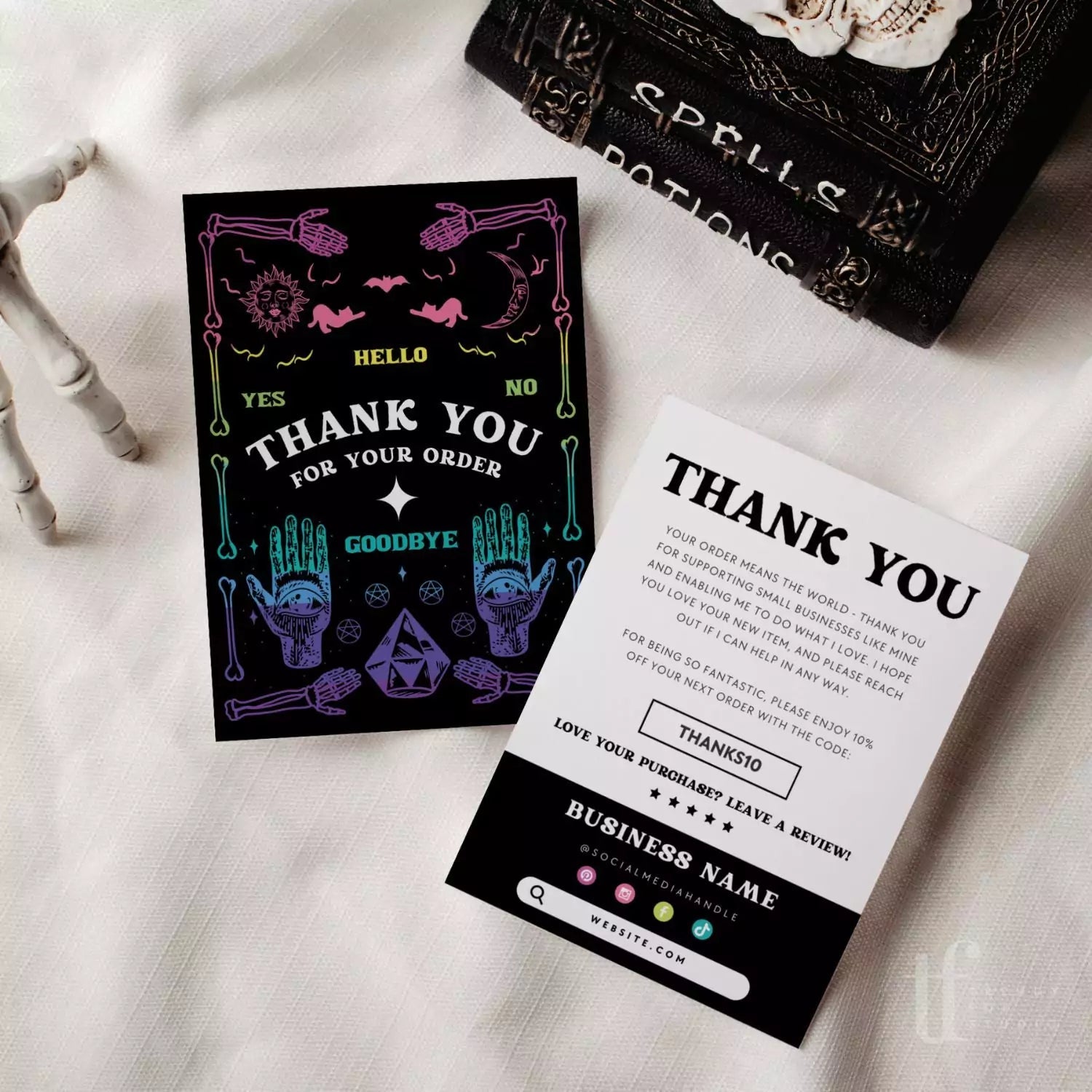 Gothic Ouija Board Halloween Business Thank You Card Canva Template - Trendy Fox Studio