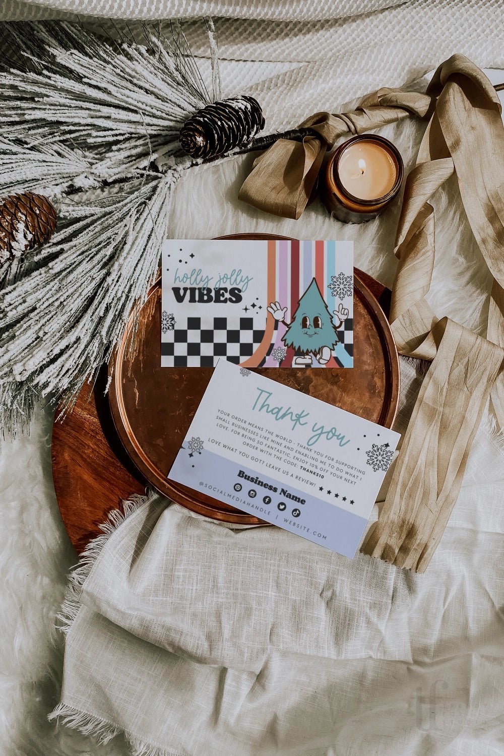 Groovy Retro Christmas Business Thank You Card Canva Template ...