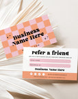 Groovy Retro Refer A Friend Discount Card Canva Template | Ace - Trendy Fox Studio