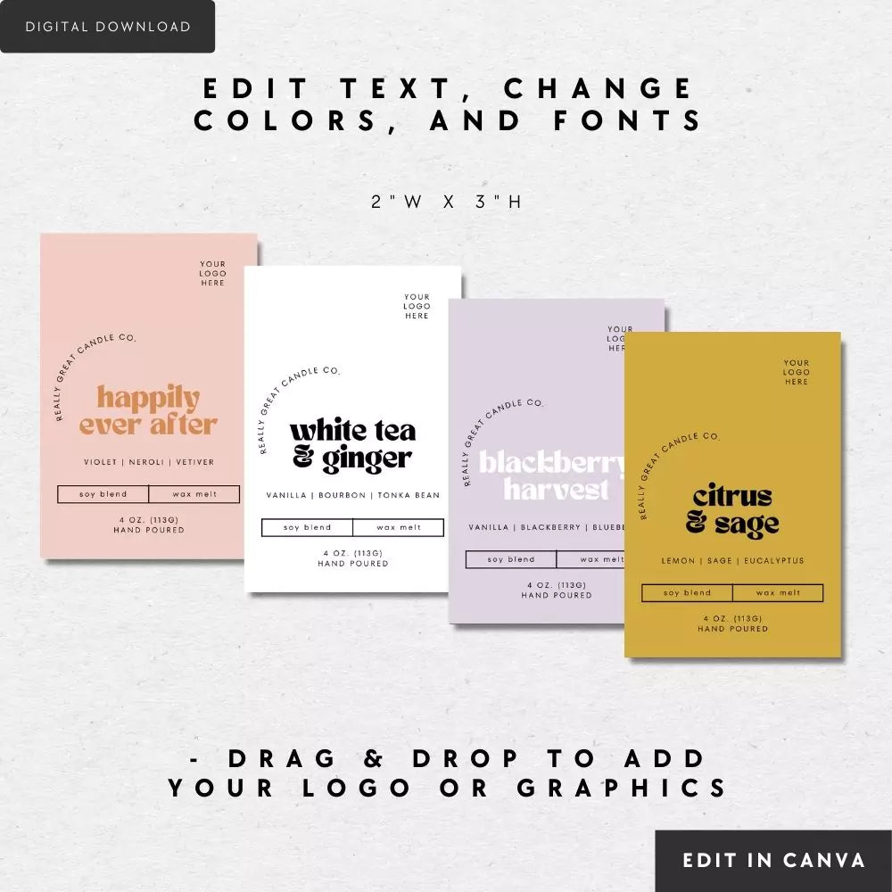 Groovy Retro Wax Melt Clamshell Label Canva Template | Pixie - Trendy Fox Studio