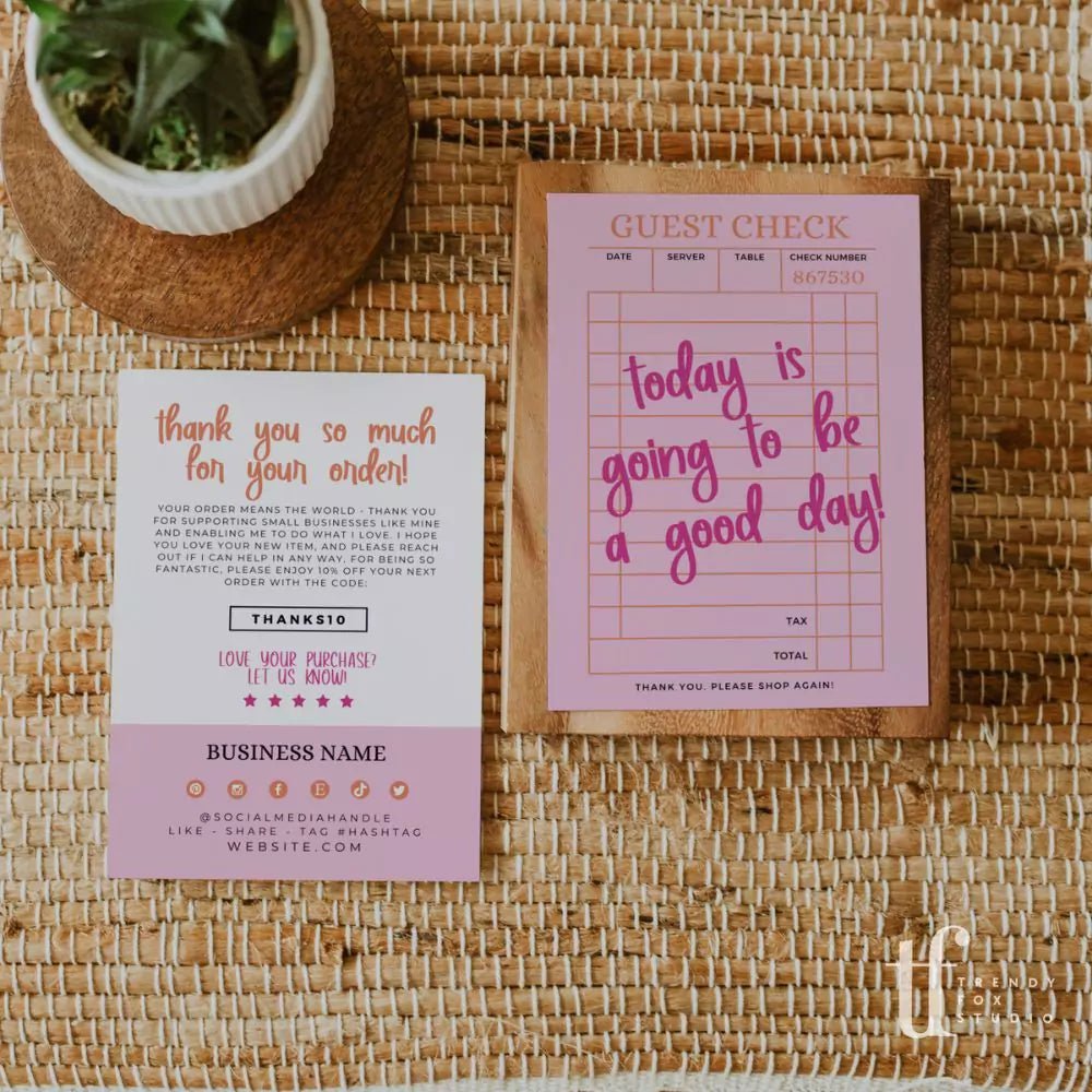 Guest Check Trendy Business Thank You Card Canva Template - Trendy Fox Studio