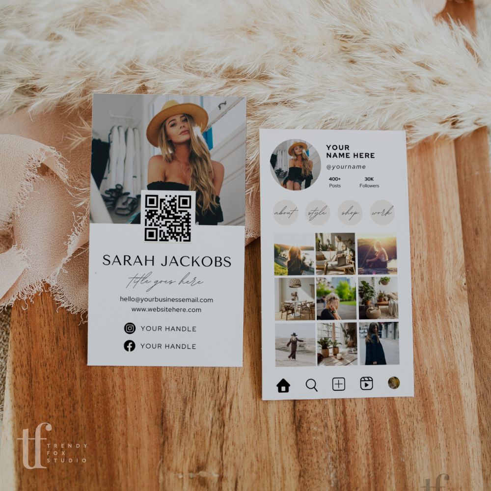 Instagram Style Business Card Canva Template with QR Code - Trendy Fox Studio