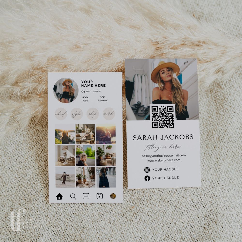 Instagram Style Business Card Canva Template with QR Code - Trendy Fox Studio