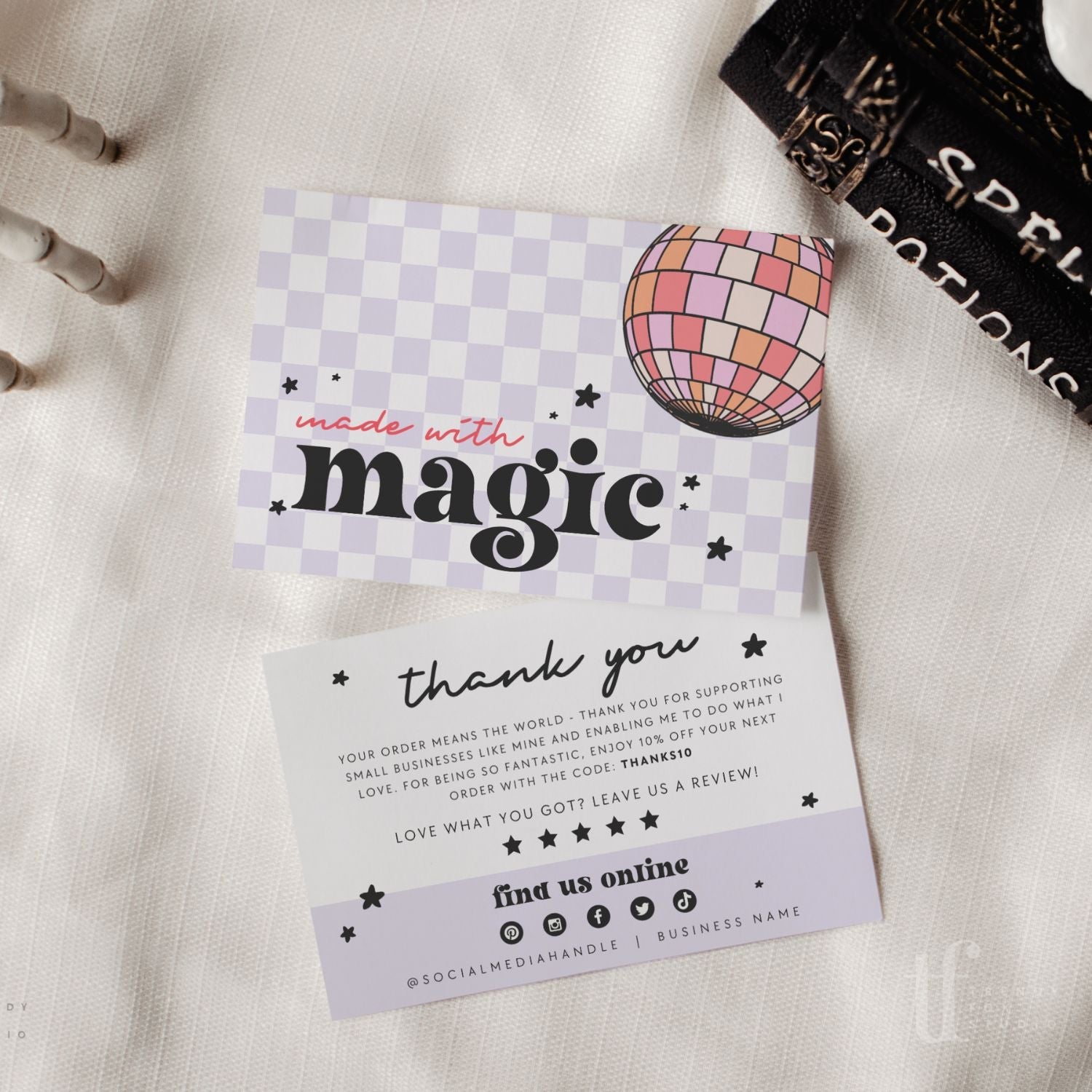 Made with Magic Pastel Halloween Business Thank You Card Editable Canva Template | Order Thank You - Trendy Fox Studio