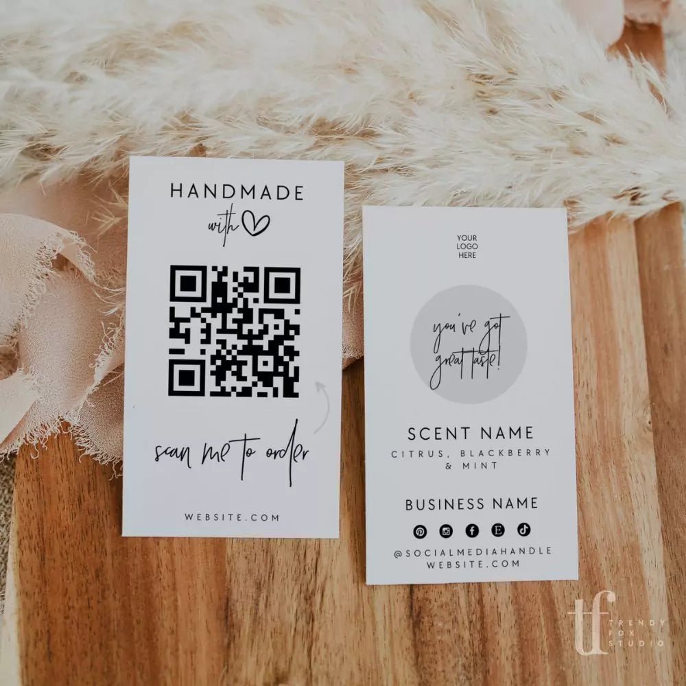 Minimal Scent Sampler Business Card with QR Code Canva Template | Dusk - Trendy Fox Studio