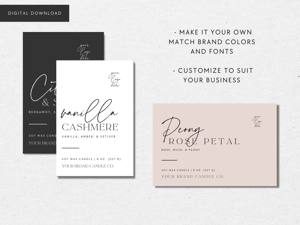 Minimalist Modern Script Candle Label Canva Template | Ayla - Trendy Fox Studio