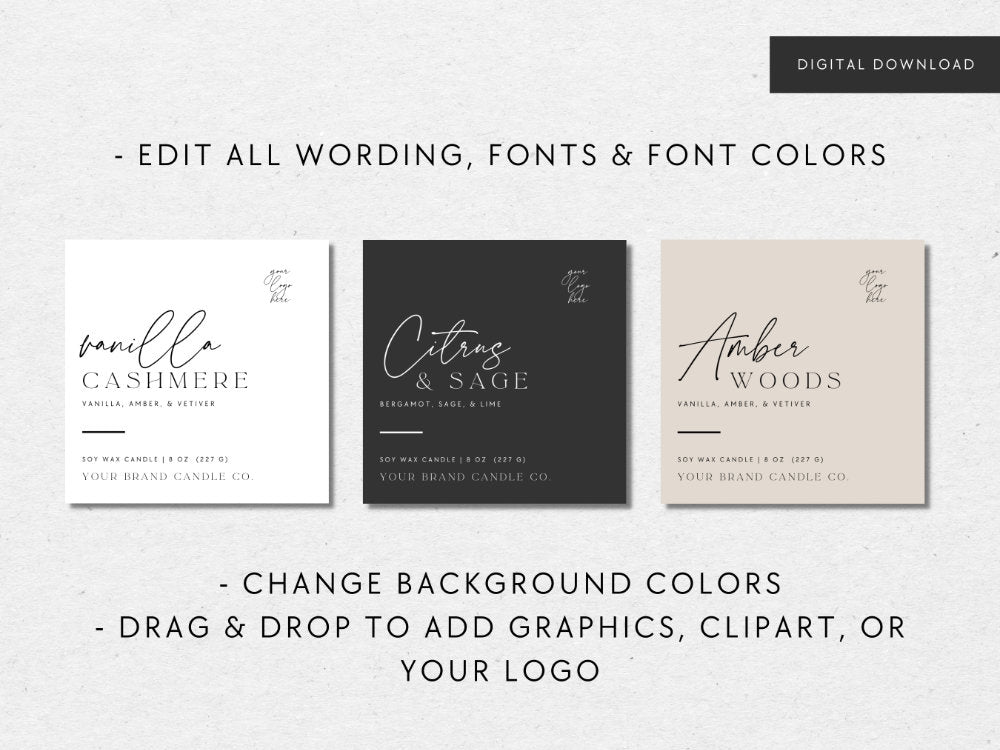 Minimalist Modern Script Candle Label Canva Template | Ayla - Trendy Fox Studio