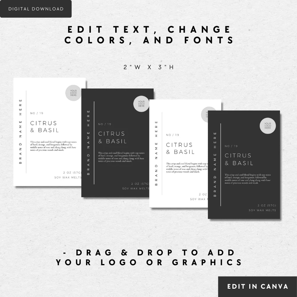 Minimalist Modern Wax Melt Label Canva Template | Greer - Trendy Fox Studio