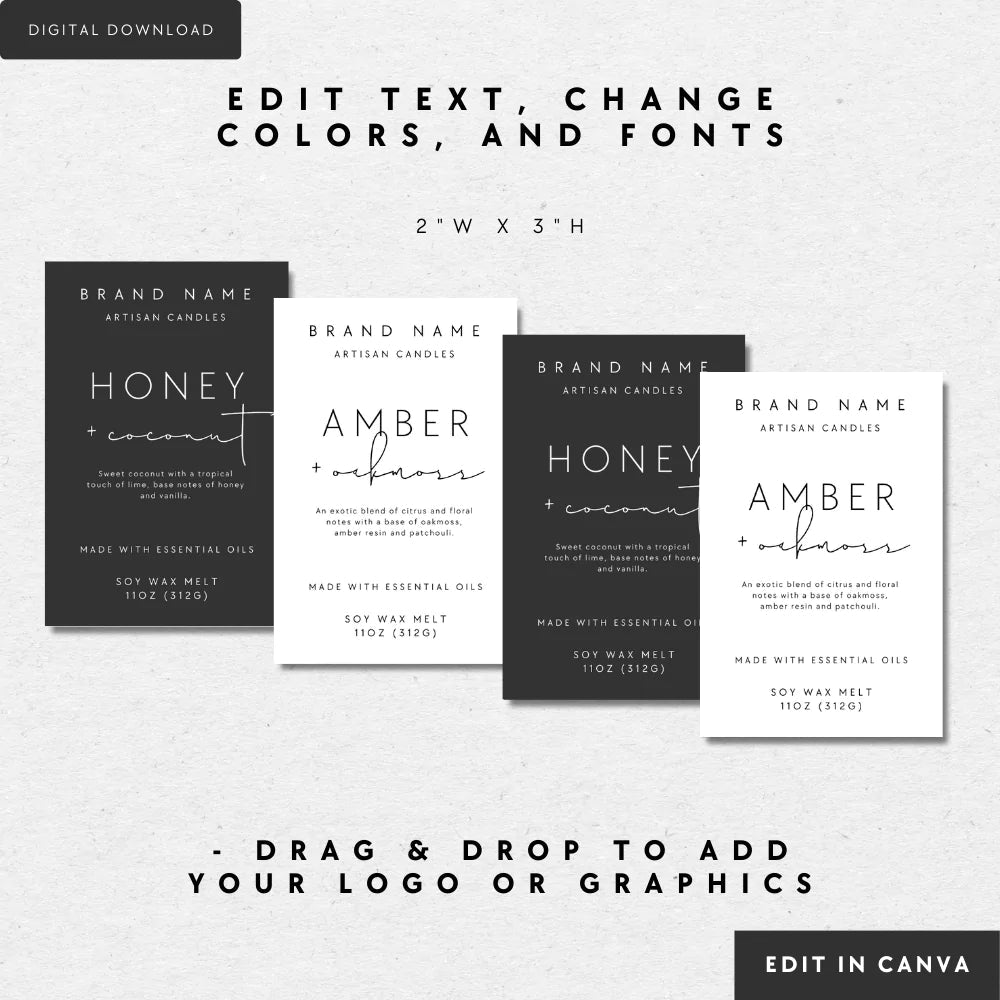 Minimalist Modern Wax Melt Label Canva Template | Stella - Trendy Fox Studio
