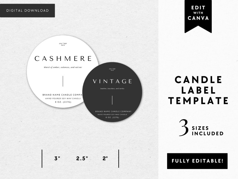 Minimalist Round Candle Label Canva Template | Tina - Trendy Fox Studio