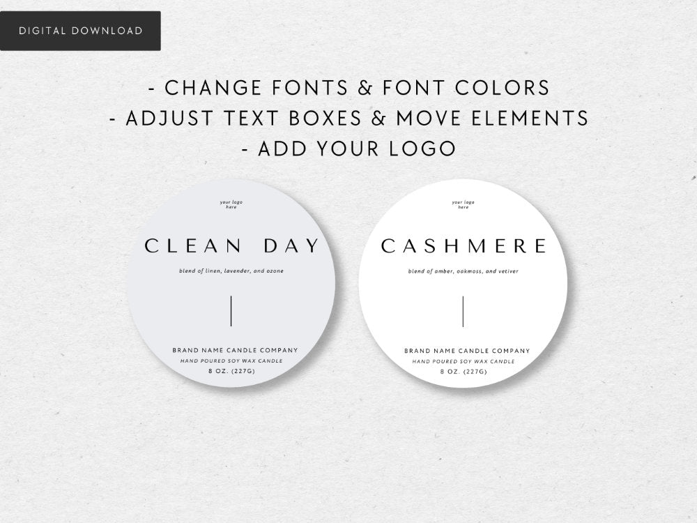Minimalist Round Candle Label Canva Template | Tina - Trendy Fox Studio
