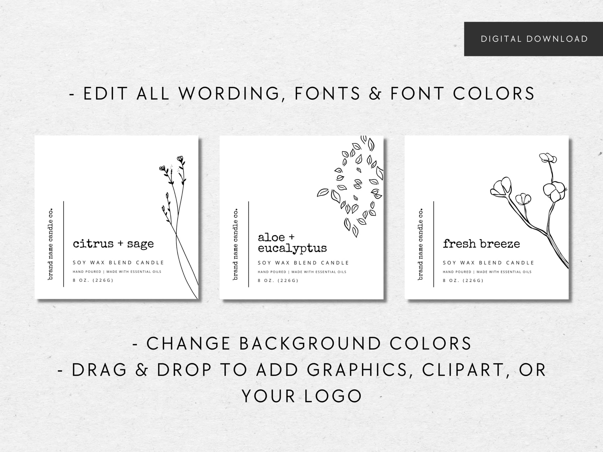 Minimalist Rustic Candle Label Canva Template | Landry - Trendy Fox Studio