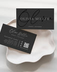 Modern Black Business Card with QR Code Canva Template | Ayla - Trendy Fox Studio