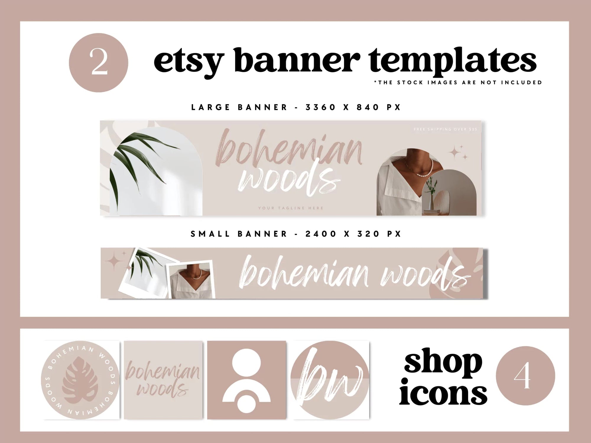 Modern Boho Etsy Shop Kit Canva Template | Etsy Banner, Listing Photos, Icon | Loxli - Trendy Fox Studio