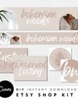 Modern Boho Etsy Shop Kit Canva Template | Etsy Banner, Listing Photos, Icon | Loxli - Trendy Fox Studio