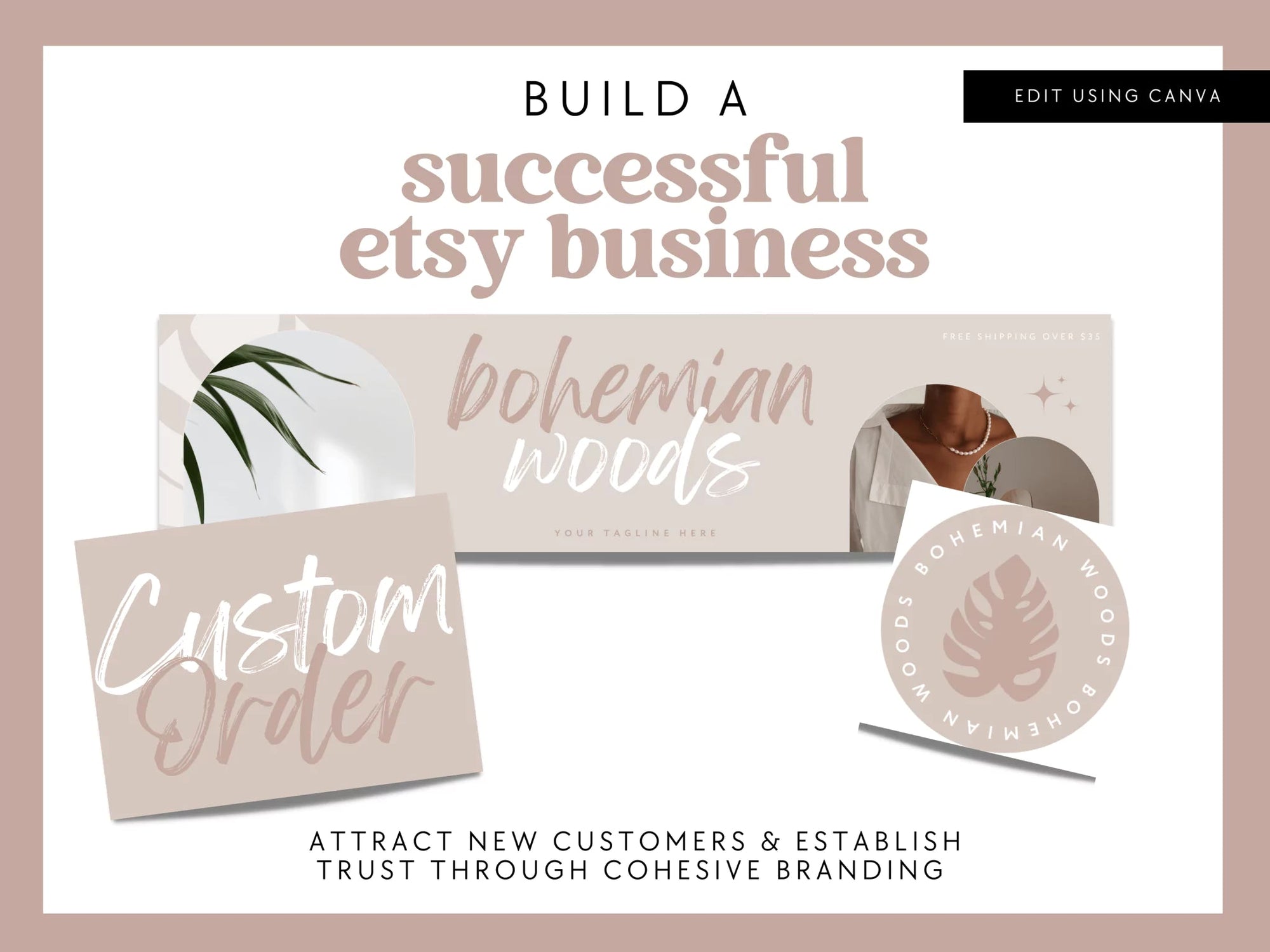 Modern Boho Etsy Shop Kit Canva Template | Etsy Banner, Listing Photos, Icon | Loxli - Trendy Fox Studio