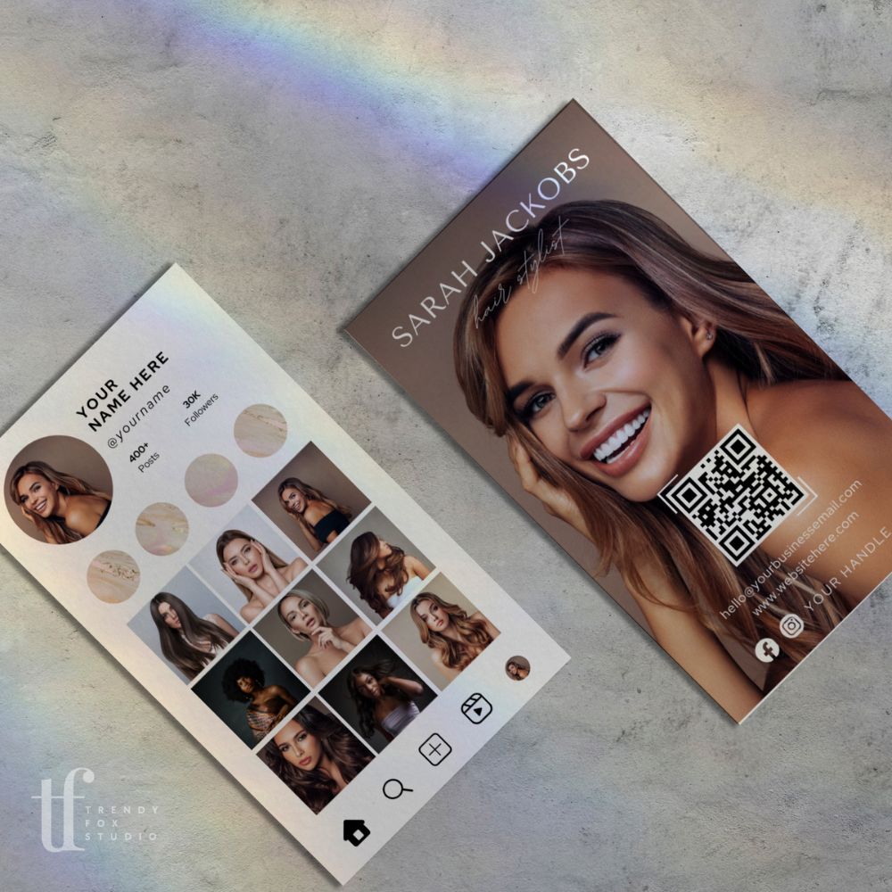 Modern Instagram Style Business Card Canva Template with QR Code - Trendy Fox Studio