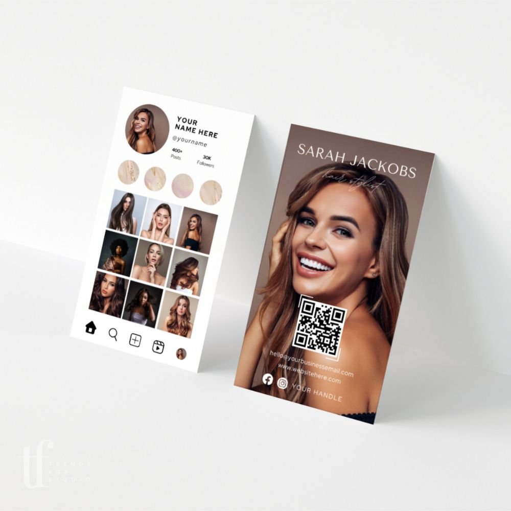 Modern Instagram Style Business Card Canva Template with QR Code - Trendy Fox Studio