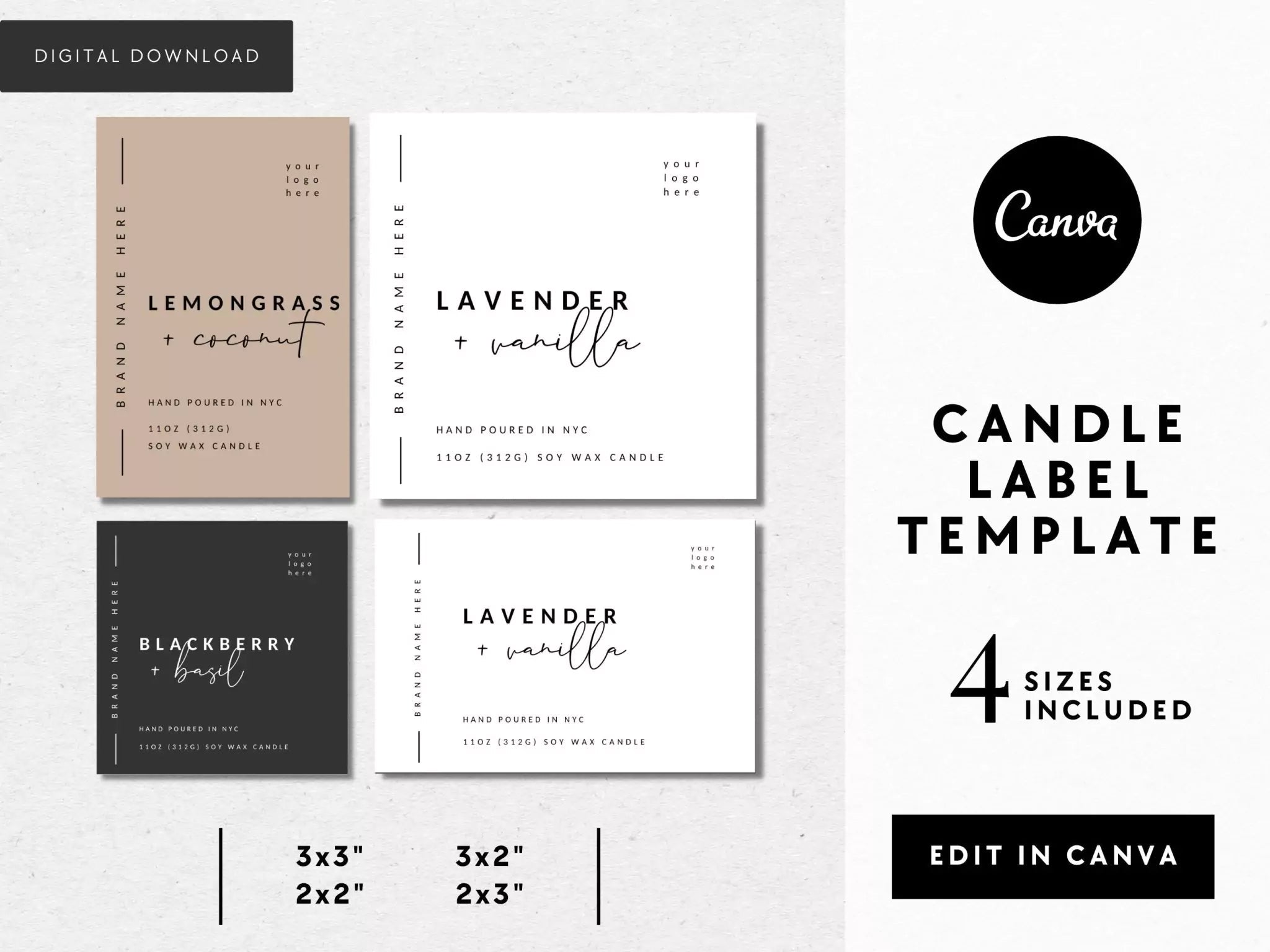 Modern Minimalist Candle Label Canva Template | Alina