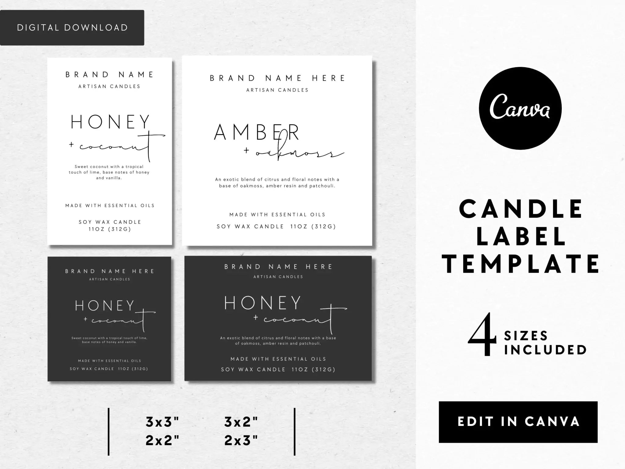 Modern Candle Label Template, Editable Candle Label Design