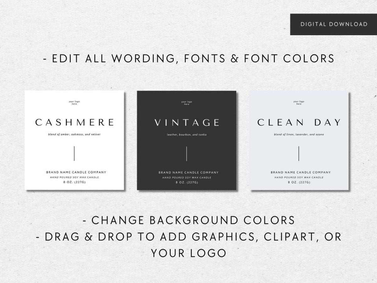 Modern Minimalist Candle Label Canva Template | Tina - Trendy Fox Studio