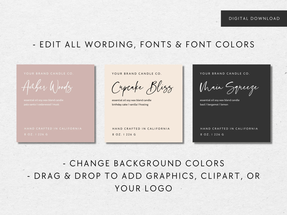 Modern Minimalist Candle Label Canva Template | Vera - Trendy Fox Studio