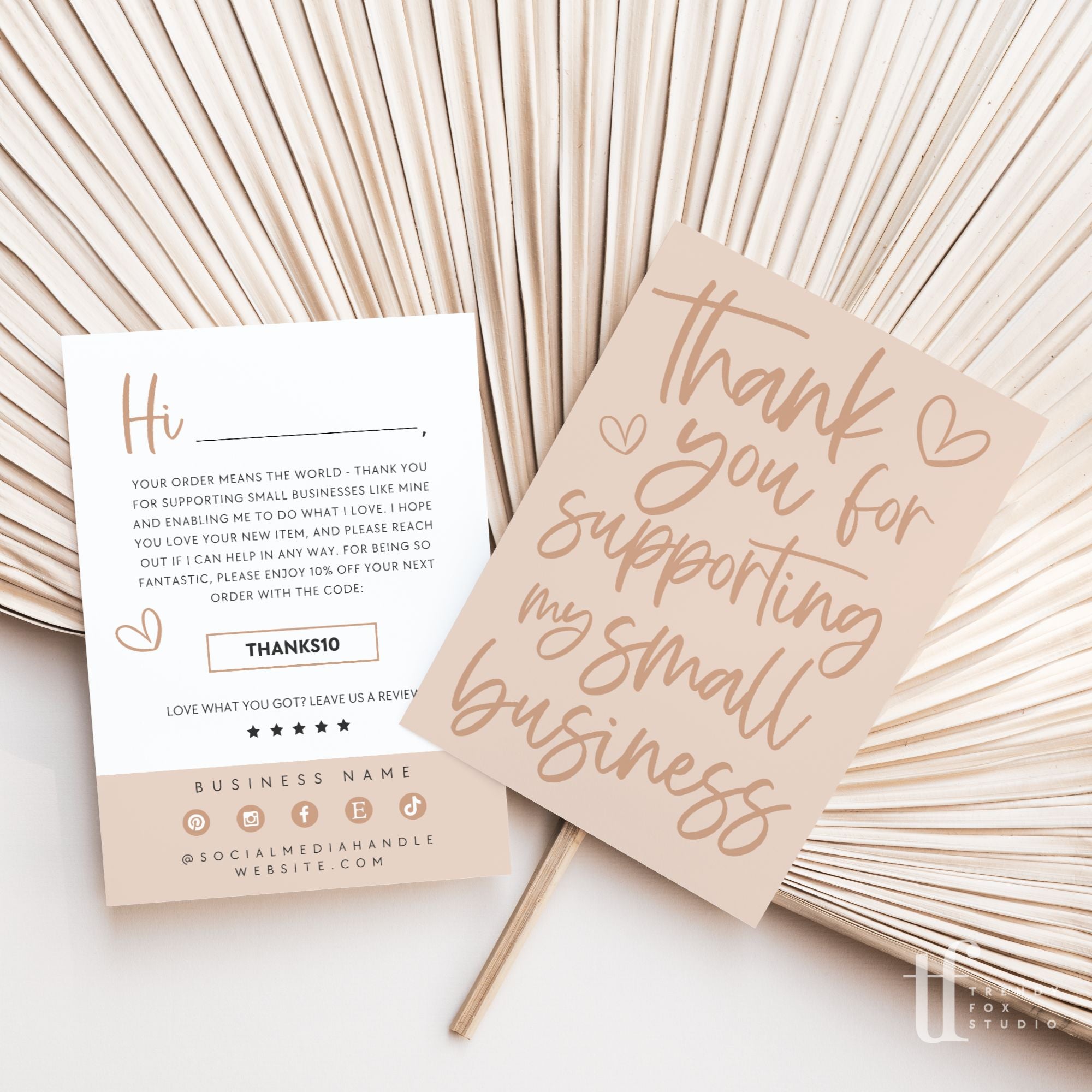 Neutral Boho Business Thank You Card Canva Template - Trendy Fox Studio