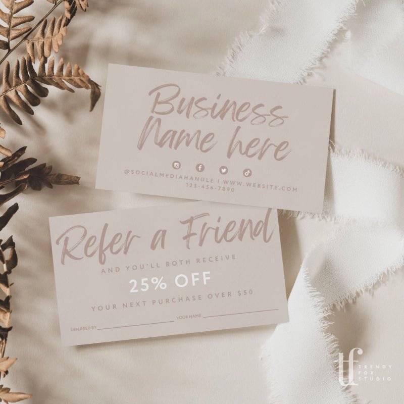 Neutral Refer A Friend Discount Card Canva Template Loxli Trendy