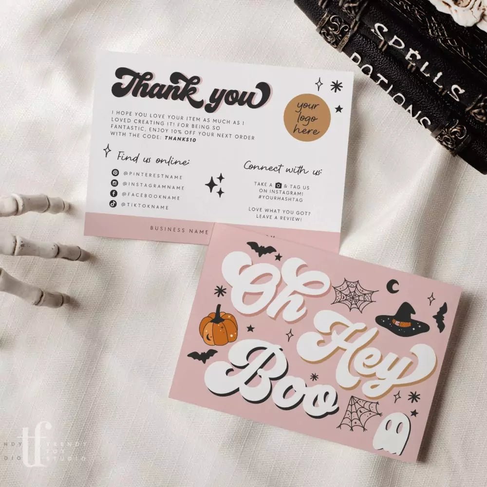 Oh Hey Boo Pastel Halloween Business Thank You Card Canva Template - Trendy Fox Studio