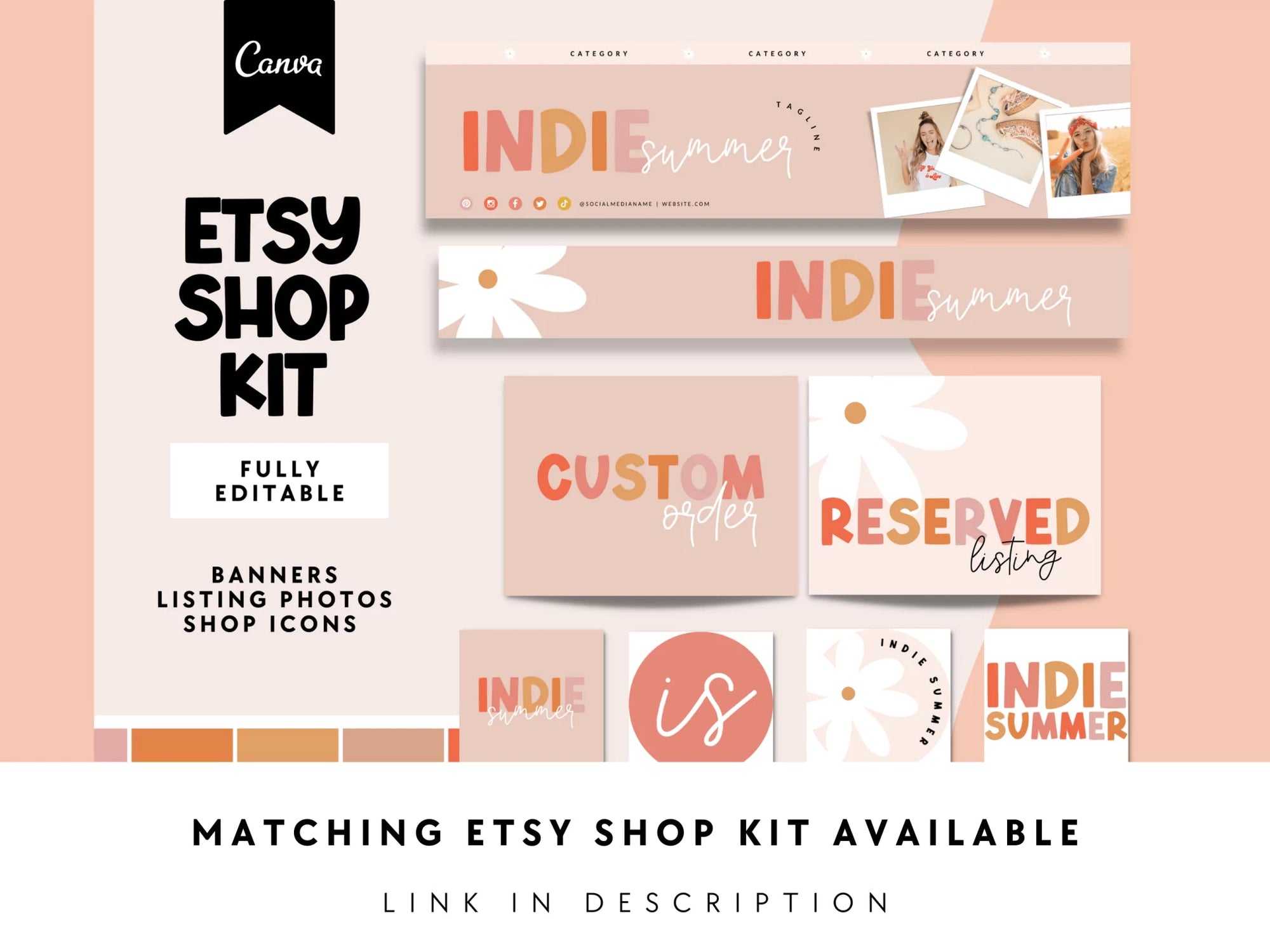 Pastel Peach Facebook Cover Branding Set Canva Template | Beth - Trendy Fox Studio