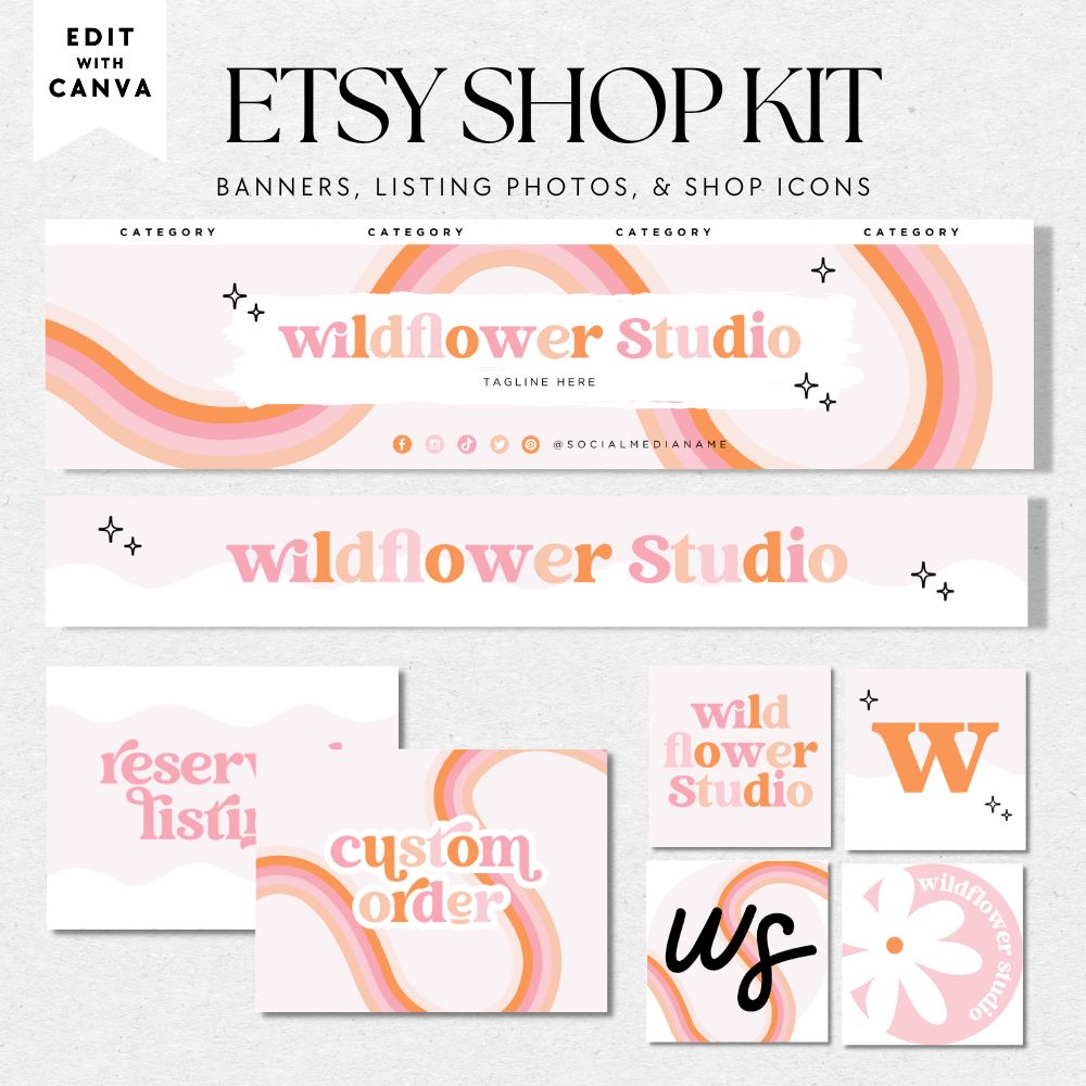 Pastel Pink Rainbow Etsy Shop Kit Canva Template | Etsy Banner, Listing Photos, Icon | Lark - Trendy Fox Studio