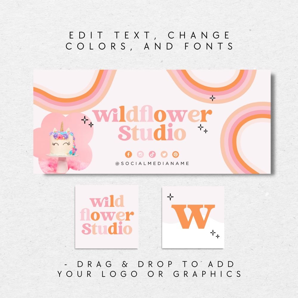 Pastel Pink Rainbow Facebook Cover Branding Set Canva Template | Lark - Trendy Fox Studio