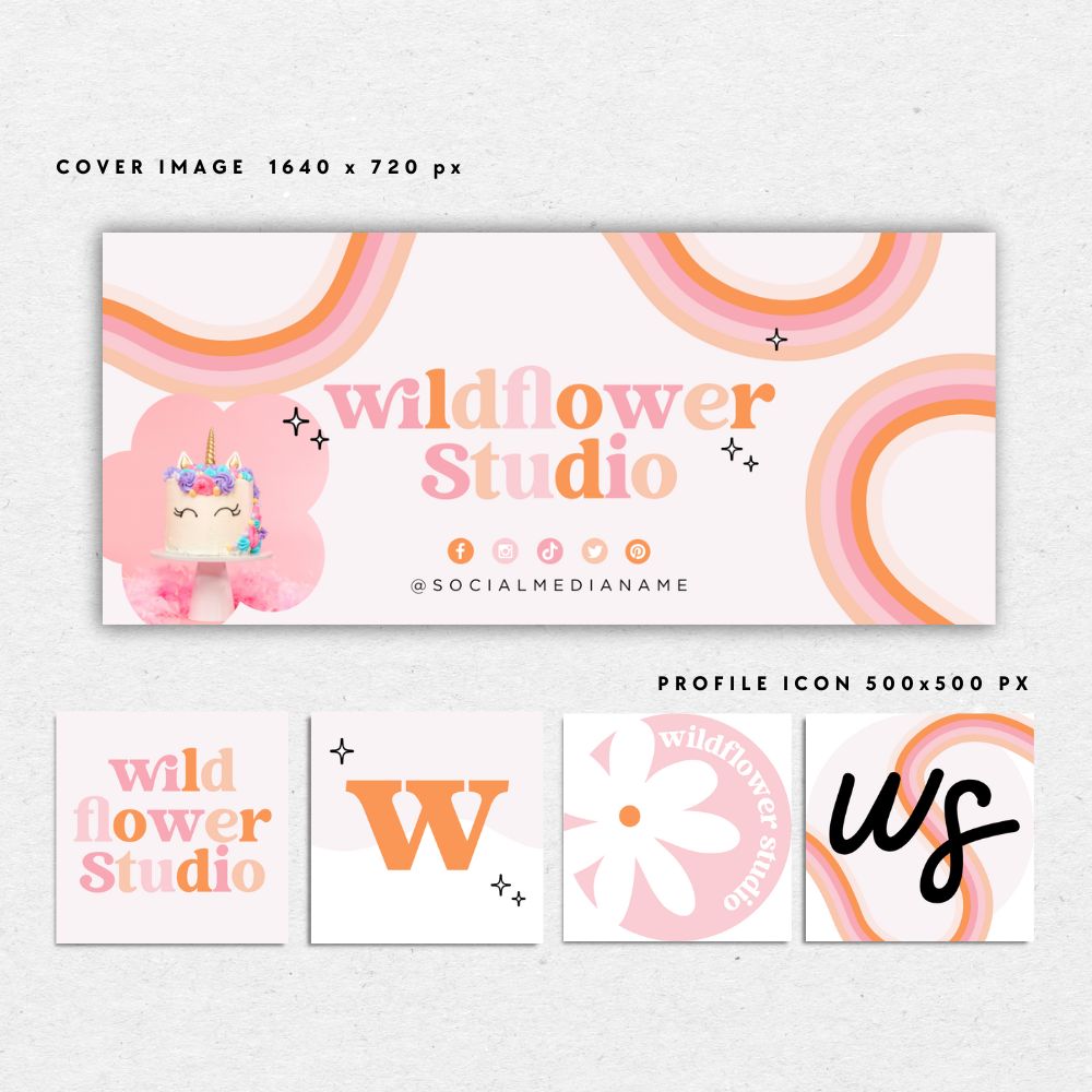Pastel Pink Rainbow Facebook Cover Branding Set Canva Template | Lark - Trendy Fox Studio