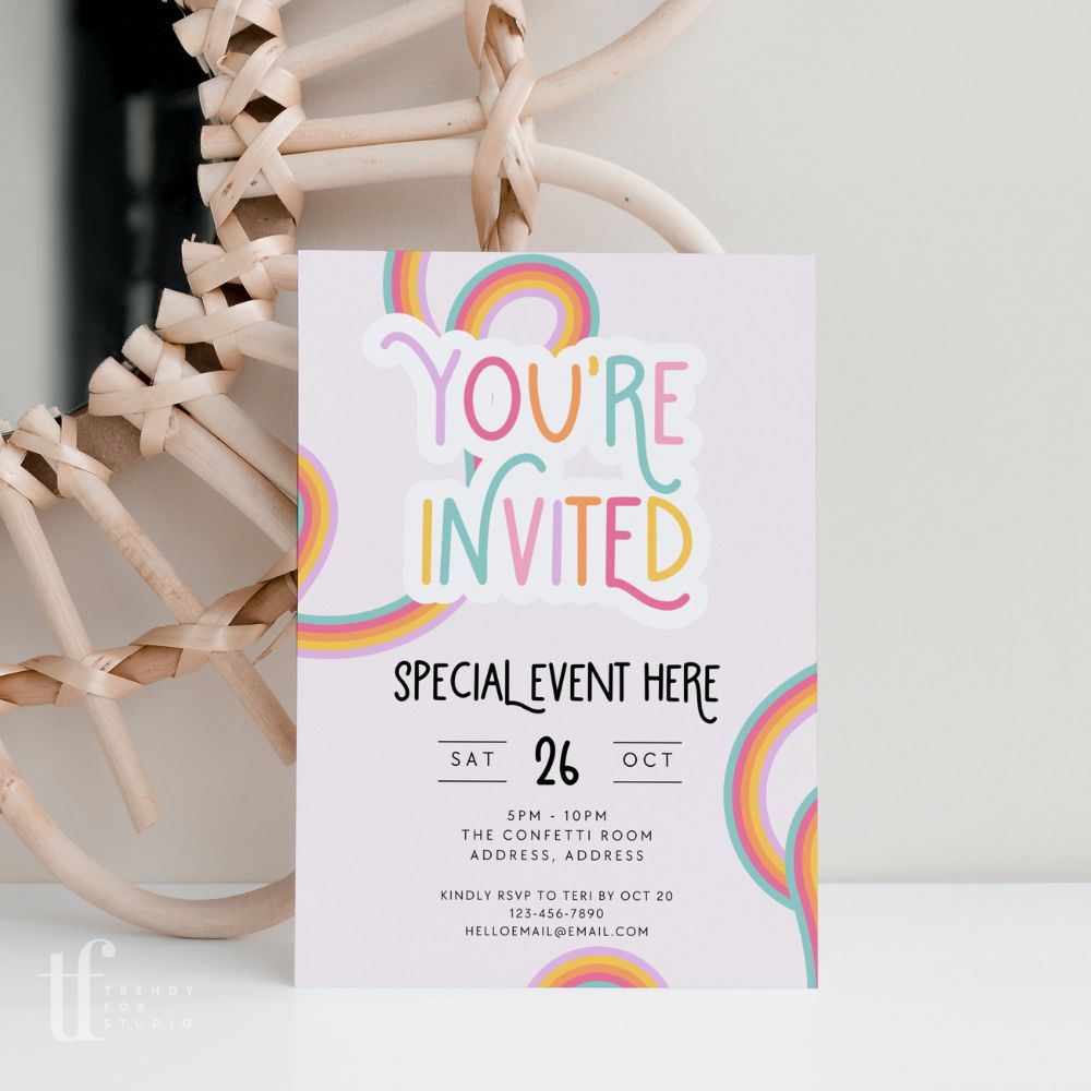 Pastel Rainbow Business Invitation Canva Template | Amara - Trendy Fox Studio