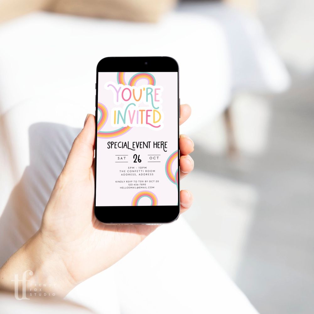 Pastel Rainbow Business Invitation Canva Template | Amara - Trendy Fox Studio
