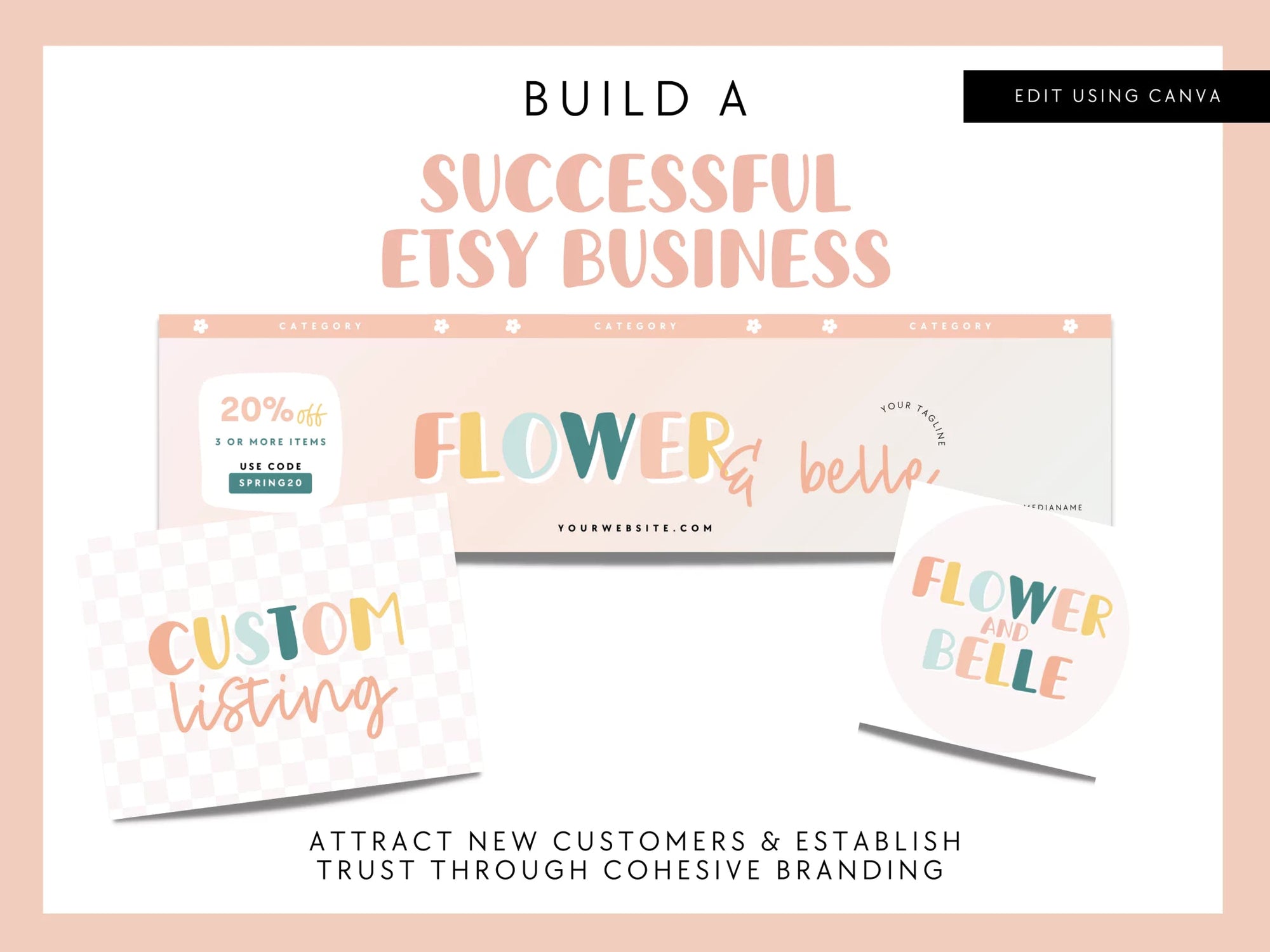 Pastel Rainbow Etsy Shop Kit Canva Template | Etsy Banner, Listing Photos, Icon | Cali - Trendy Fox Studio