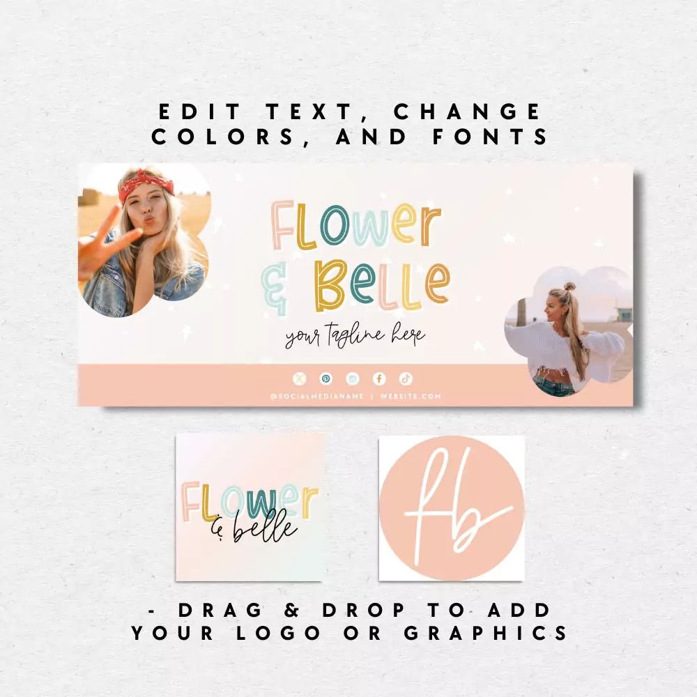 Pastel Rainbow Facebook Cover Branding Set Canva Template | Bea - Trendy Fox Studio