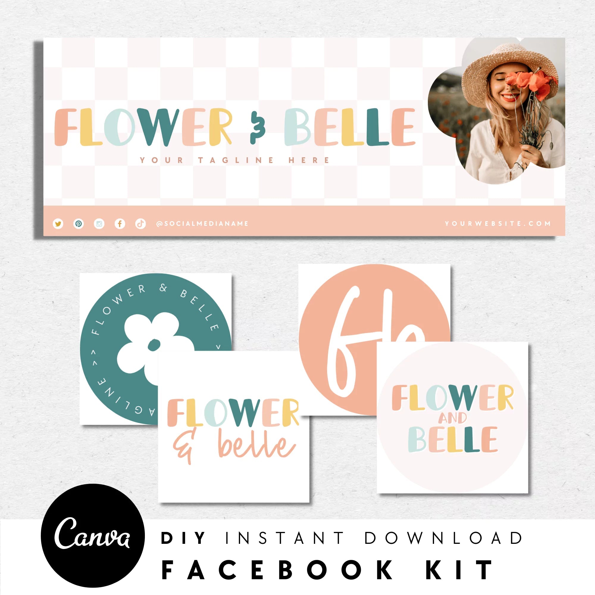 Pastel Rainbow Facebook Cover Branding Set Canva Template | Cali - Trendy Fox Studio