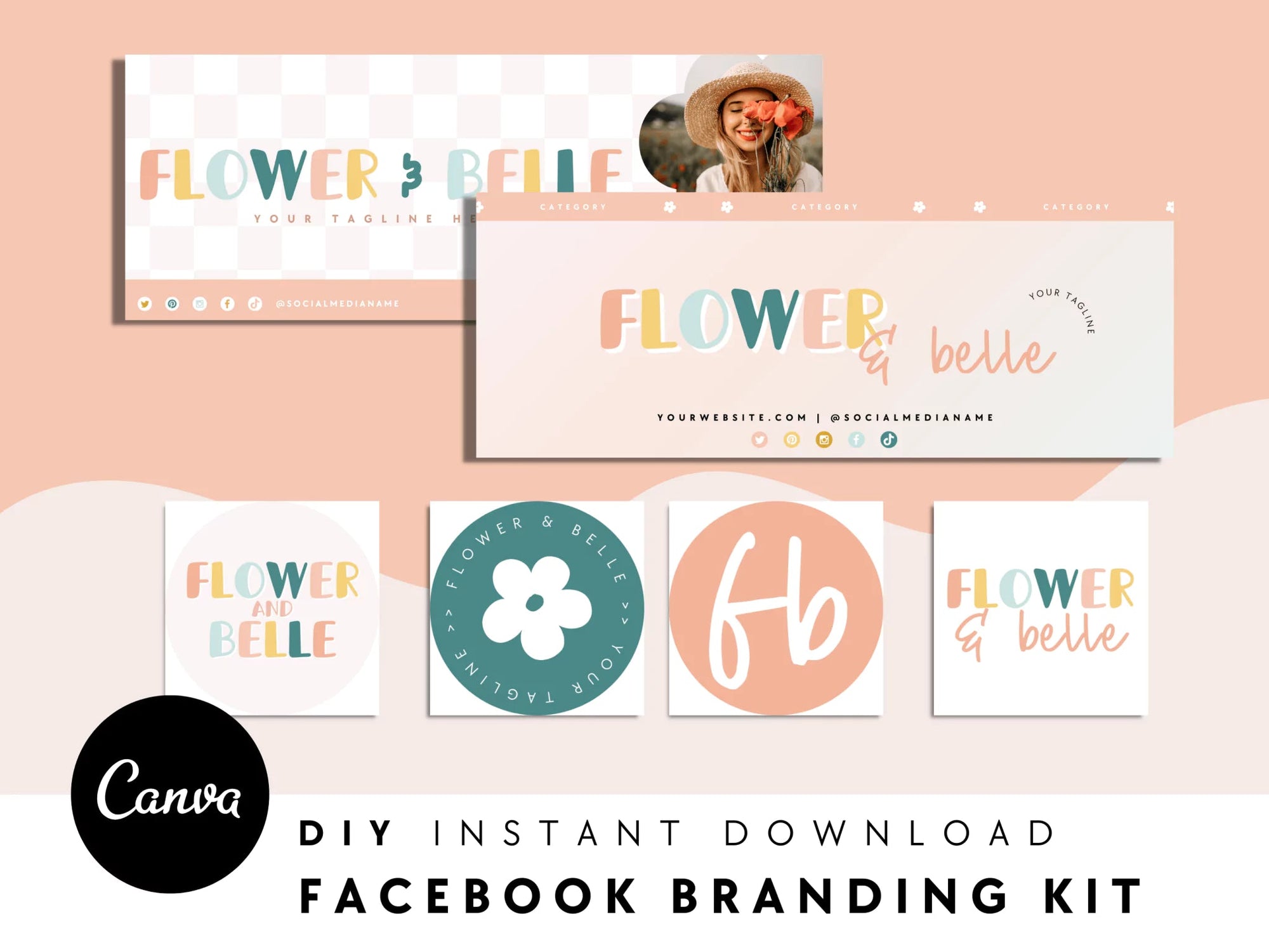 Pastel Rainbow Facebook Cover Branding Set Canva Template | Cali - Trendy Fox Studio